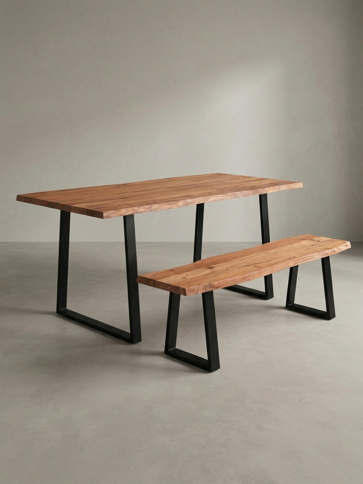 ESSTISCH Massivholz Baumkante Schwarz Metall Handgefertigt TARN, Goldbraun-Schwarz 200x100x76 cm - Schwarz/Braun, Holz (100/200/76cm) - KADIMA DESIGN