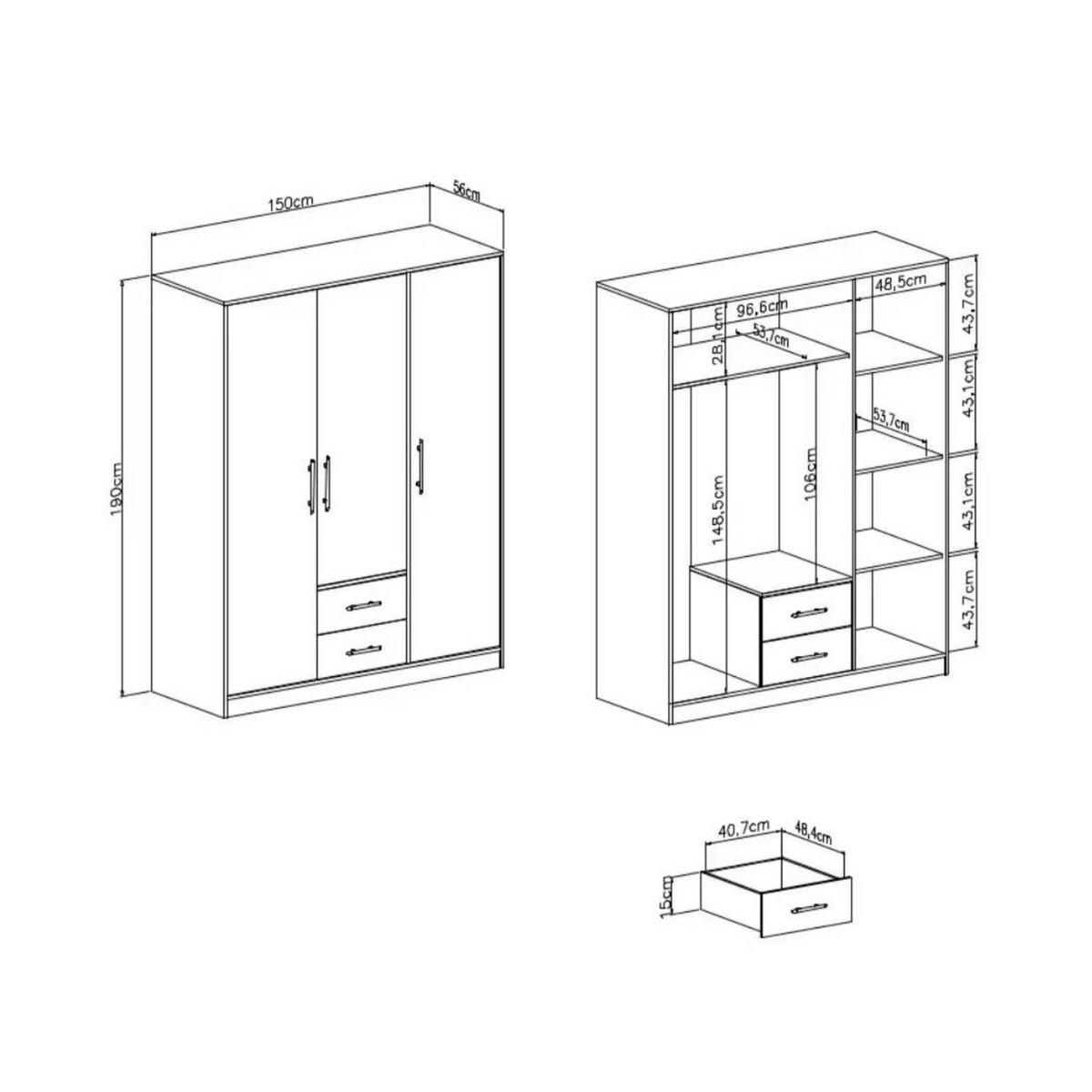 KLEIDERSCHRANK SAM SR2 3-türig 150 / 190 / 56 cm Anthrazit - Anthrazit, Holzwerkstoff (150/190/56cm) - Deine Möbel 24