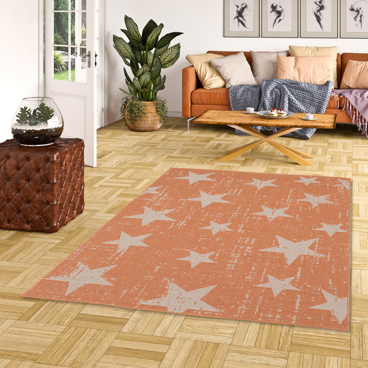IN & OUTDOOR TEPPICH FLACHGEWEBE MARBELLA STERNE - Orange, Textil (120/170cm) - Pergamon