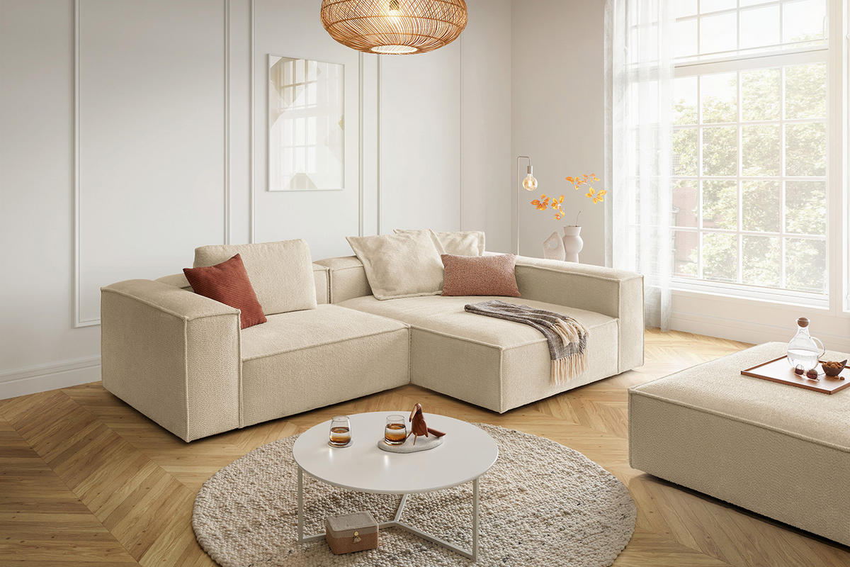 ECKSOFA CARMO Beige Flachgewebe - Beige/Schwarz, Kunststoff/Textil (306/191cm) - KAWOLA