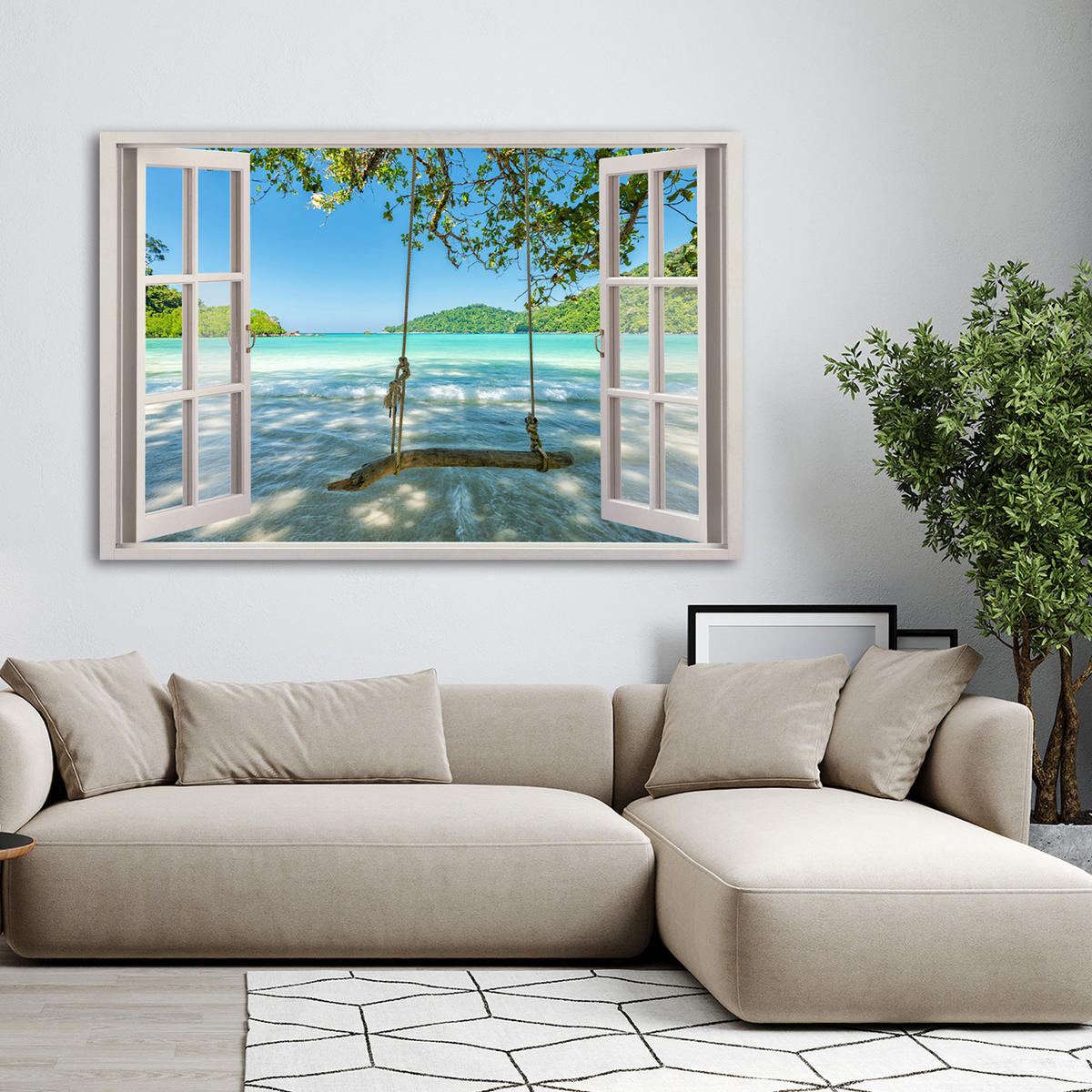 WANDBILD fensterblick meer natur - Blau, Textil (60/40cm) - Feeby