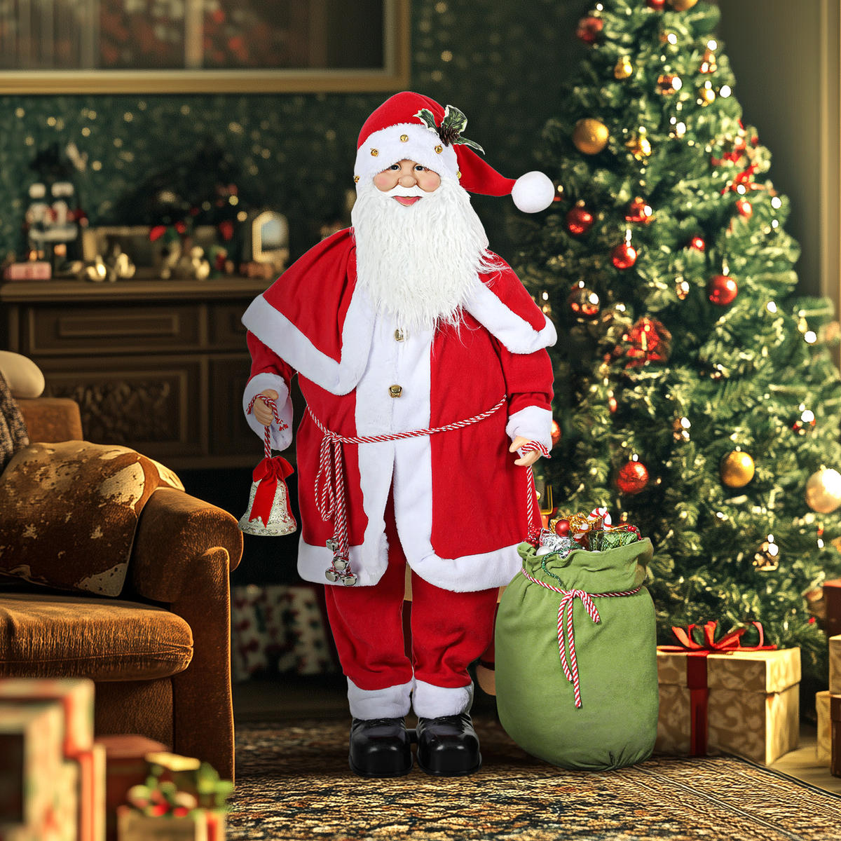WEIHNACHTSMANNFIGUR Rot 21.0/55.0/140.0 cm - Rot, Textil (21/140/55cm)
