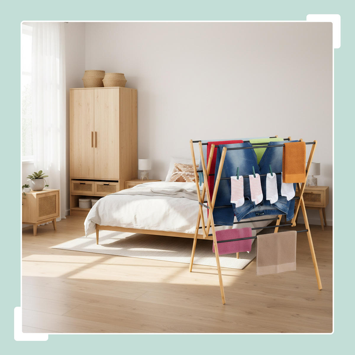 SUŠIAK na prádlo - viacfarebná, kov/drevo (70/93/62cm) - Relaxdays