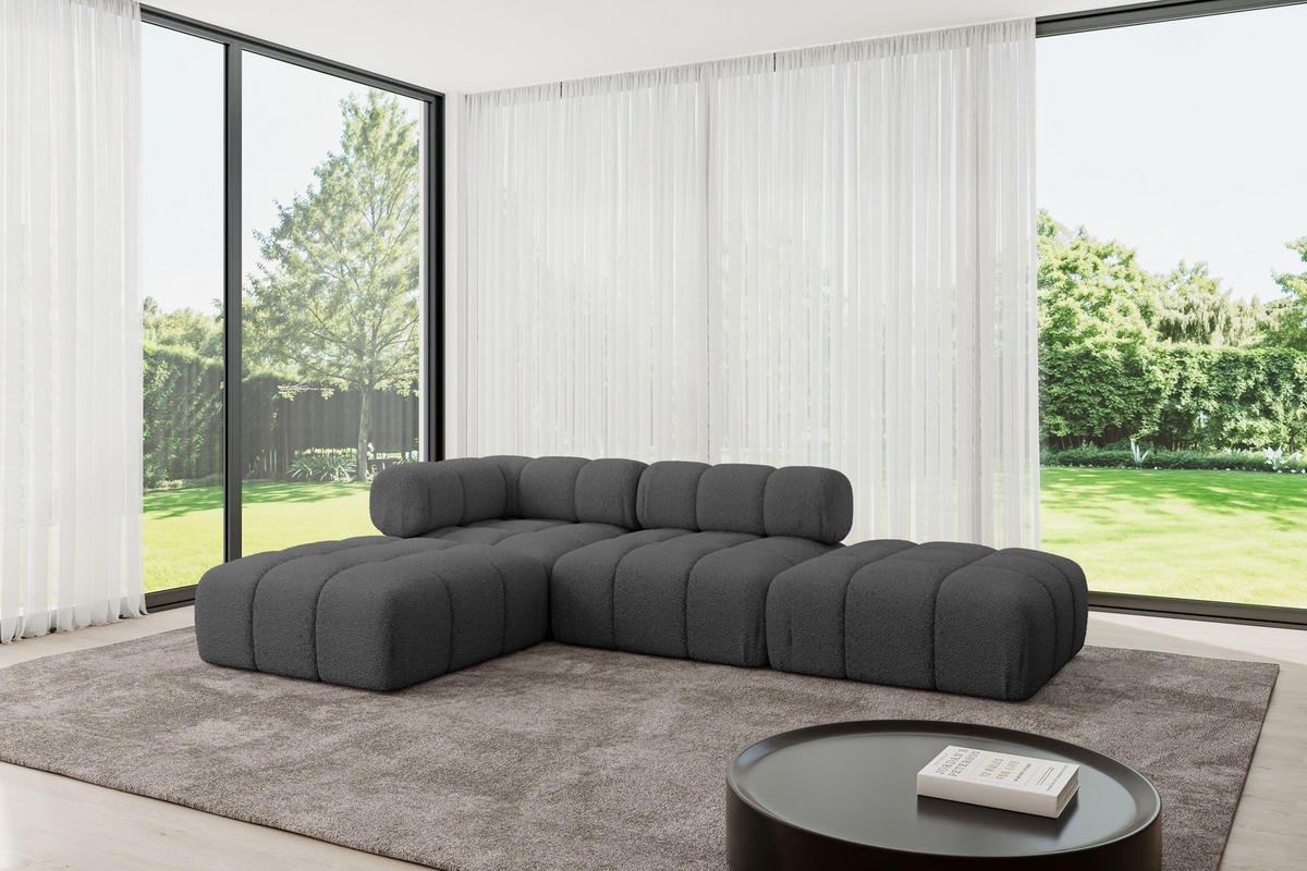 ECKSOFA modulares Sofa Kerru-L1 - 285x190x70 cm Grau Bouclé - Grau, Holzwerkstoff/Textil (285/190cm) - ALTDECOR