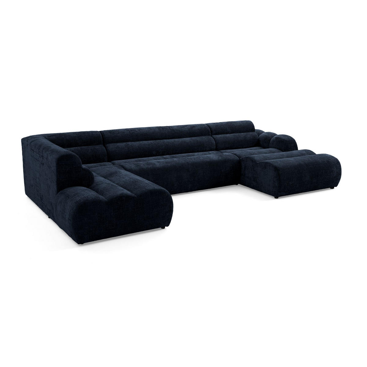 6-SITZER modulares Wohnlandschaft U XXL VEER SET 4 Links, 368 x 190 cm, Chenille Webstoff Marine - Schwarz/Dunkelblau, Holz/Kunststoff (368/75/190cm) - Muffo