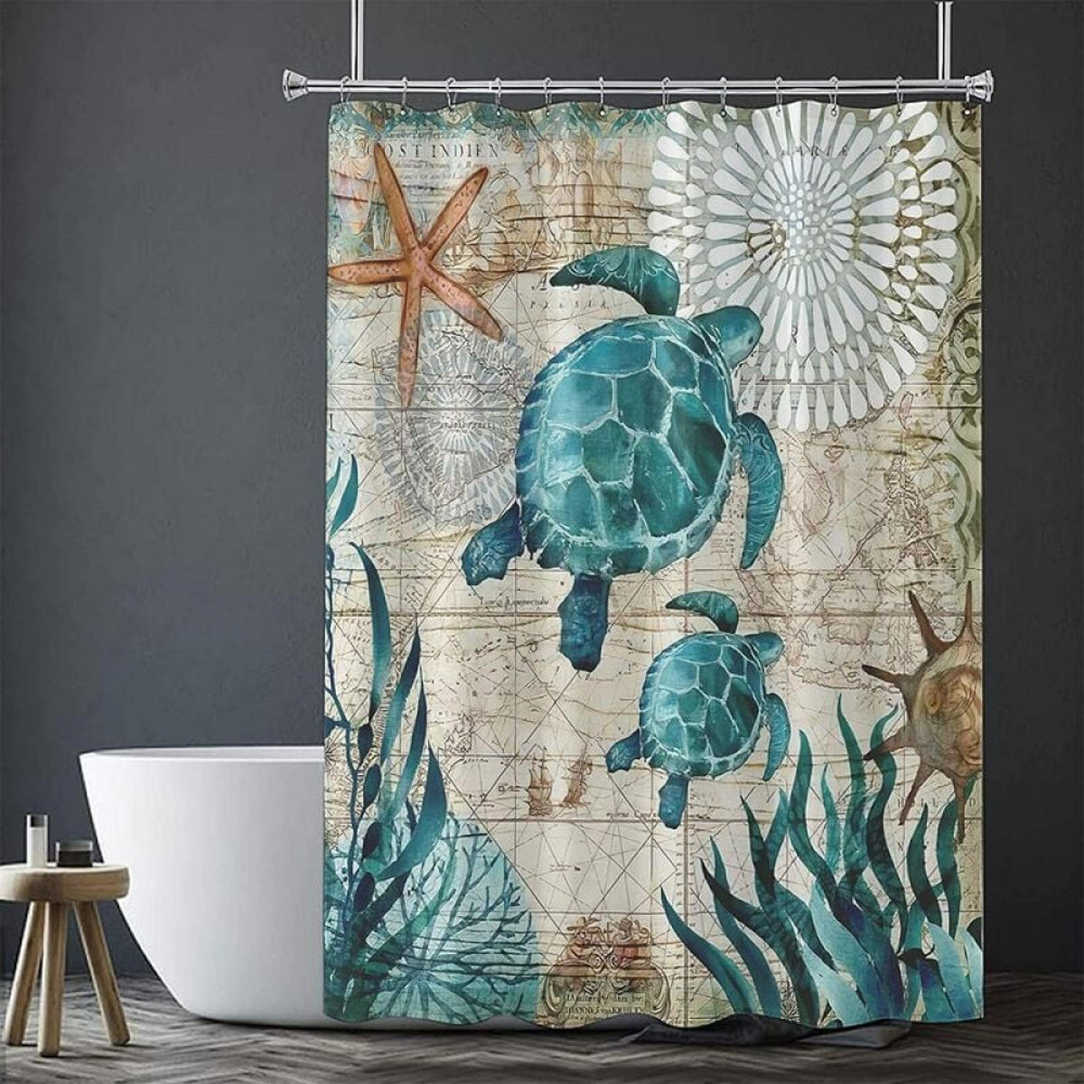 DUSCHVORHANG Schildkröte Meer Polyester schnell trocknend wasserdicht maschinenwaschbar mit Haken Badezimmer - Blau, Textil (1/1cm) - MCBOSON