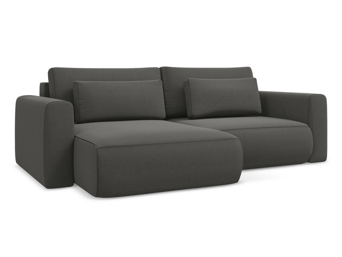 ECKSOFA mit Schlaffunktion Samt Stoff Grau - Dunkelgrau/Schwarz, Kunststoff/Textil (149/240cm) - Makamii