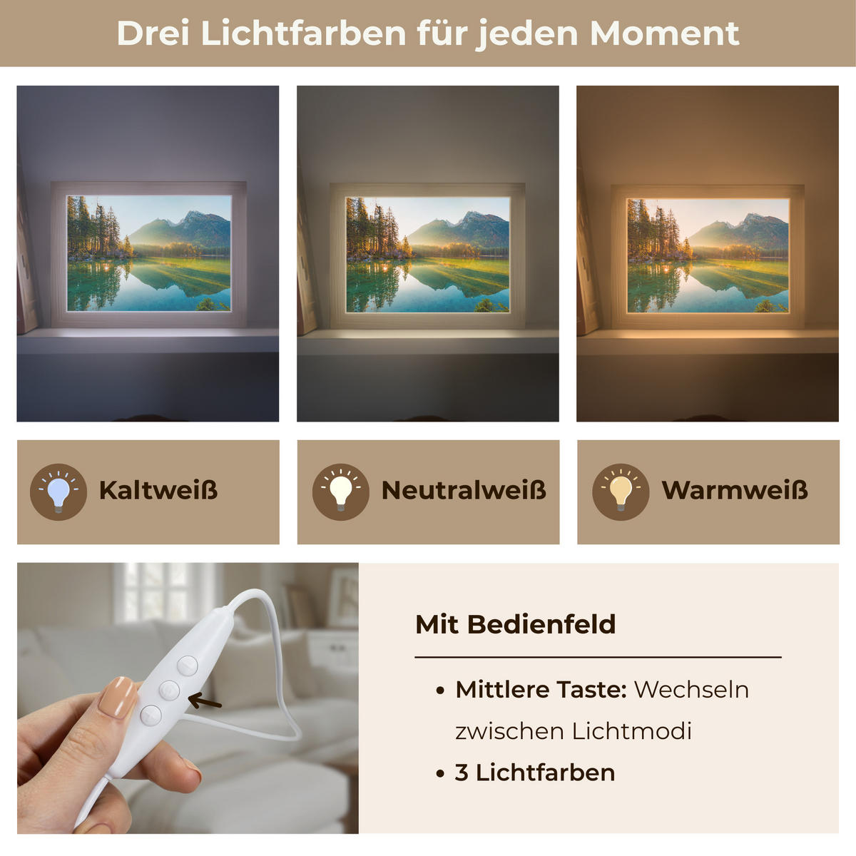 WANDLEUCHTE See - Wald - Berge - Natur - Sonne - Landschaft 20x15 cm - Grün, Holzwerkstoff (20/15/8cm) - OnlyWow