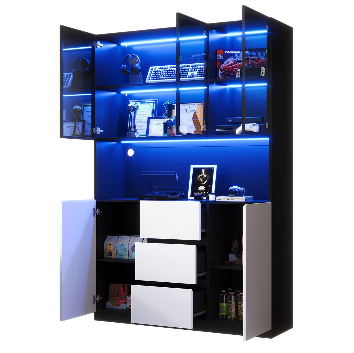 VITRINE 120/40/200 cm aus MDF mit LED-Beleuchtung Schwarz - Schwarz, Holzwerkstoff (120/200/40cm) - Modenvie