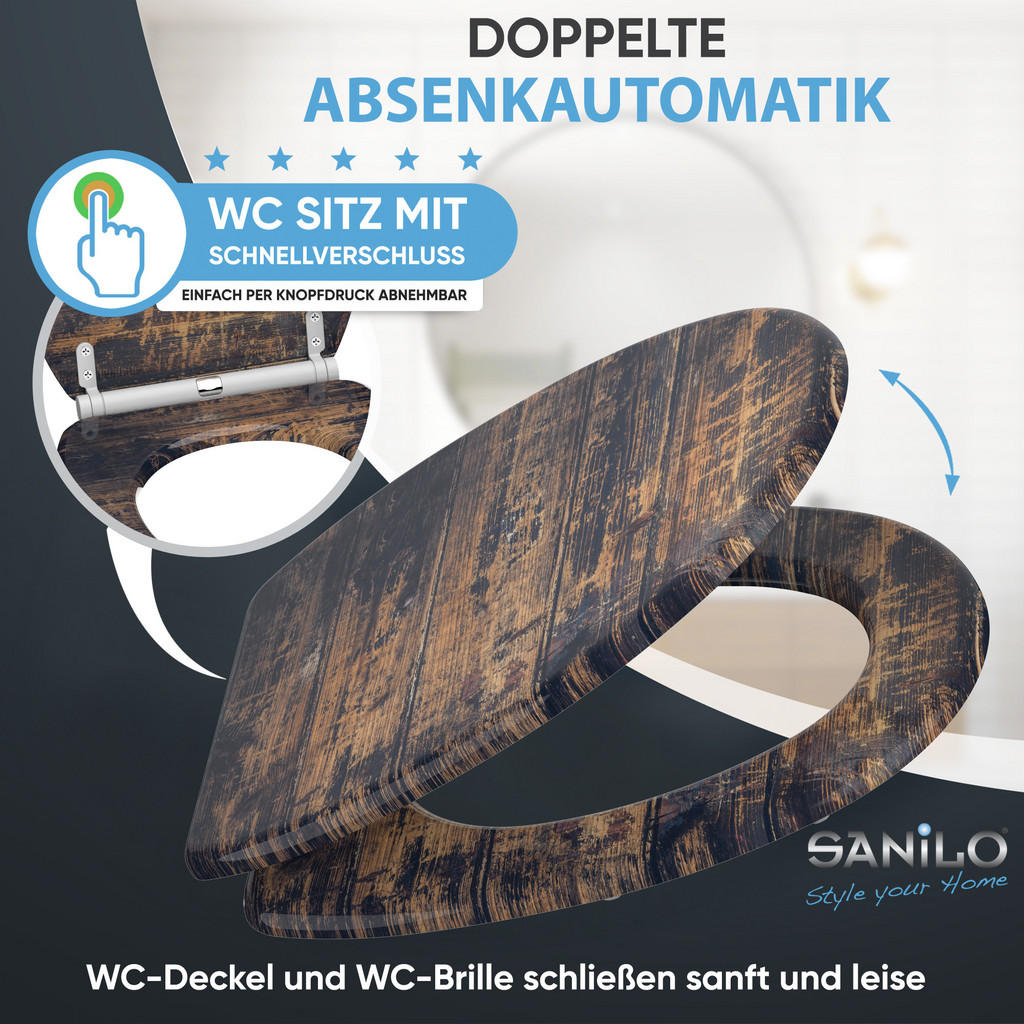 Thumbnail - Sanilo Wc-Sitz, Braun, Holzwerkstoff, Grafikmuster, Oval, 37.7x5.5x48 cm, Badezimmer, WC Ausstattung, WC Sitze