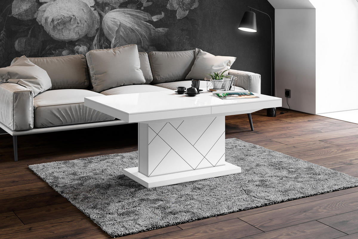 COUCHTISCH rechteckig Weiß Hochglanz 120/75/55 cm - Weiß Hochglanz, Holzwerkstoff (75/120/55cm) - designimpex