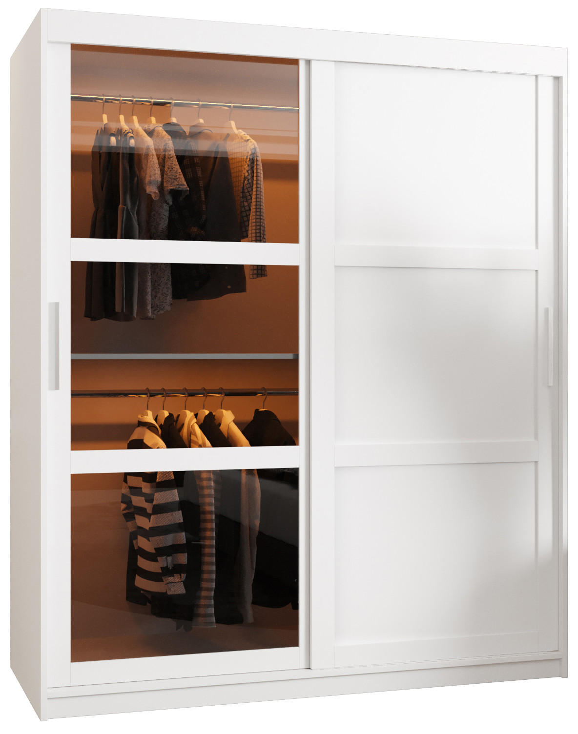 SCHWEBETÜRENSCHRANK 200/150/62 2-türig - Silberfarben/Weiß, Holz/Kunststoff (150/200/62cm) - Abiks Möbel