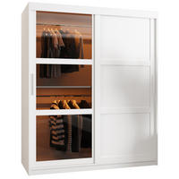 SCHWEBETÜRENSCHRANK 200/150/62 2-türig - Silberfarben/Weiß, Holz/Kunststoff (150/200/62cm) - Abiks Möbel