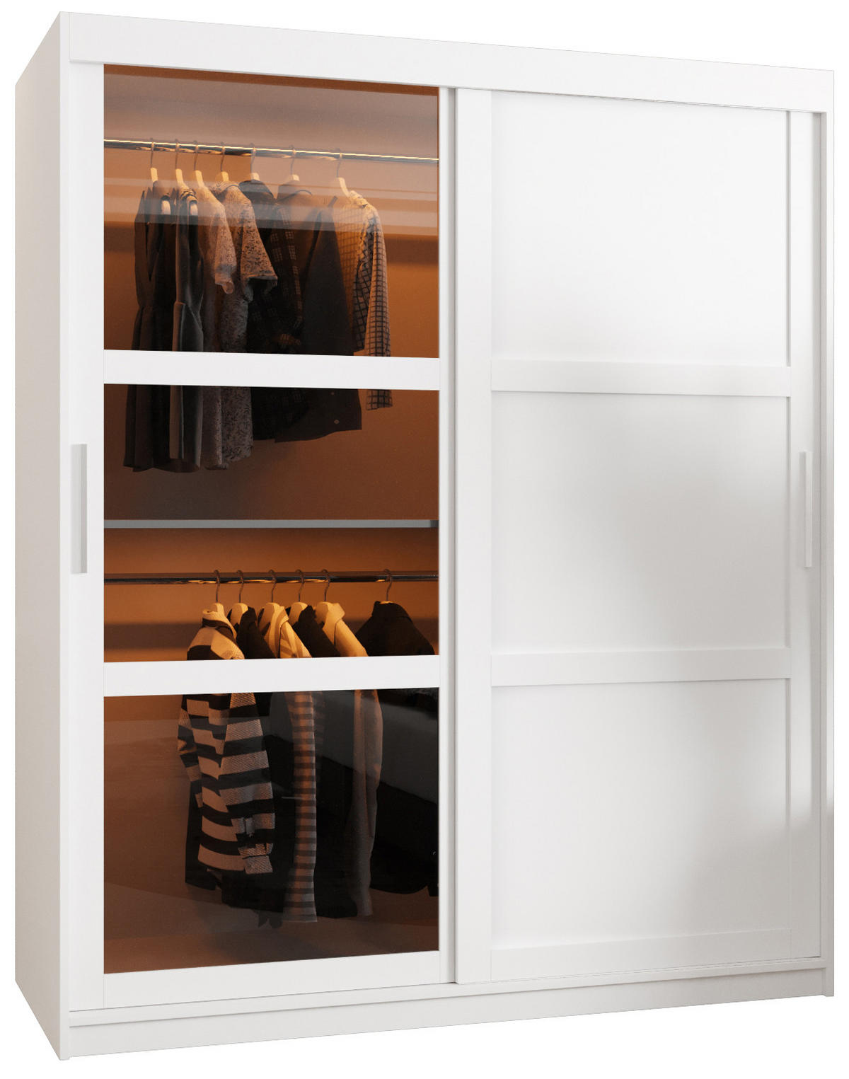 SCHWEBETÜRENSCHRANK 200/150/62 2-türig - Silberfarben/Weiß, Holz/Kunststoff (150/200/62cm) - Abiks Möbel