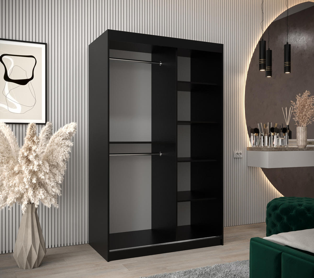 SCHWEBETÜRENSCHRANK 200/120/62 2-türig - Schwarz, Holz/Kunststoff (120/200/62cm) - Abiks Möbel