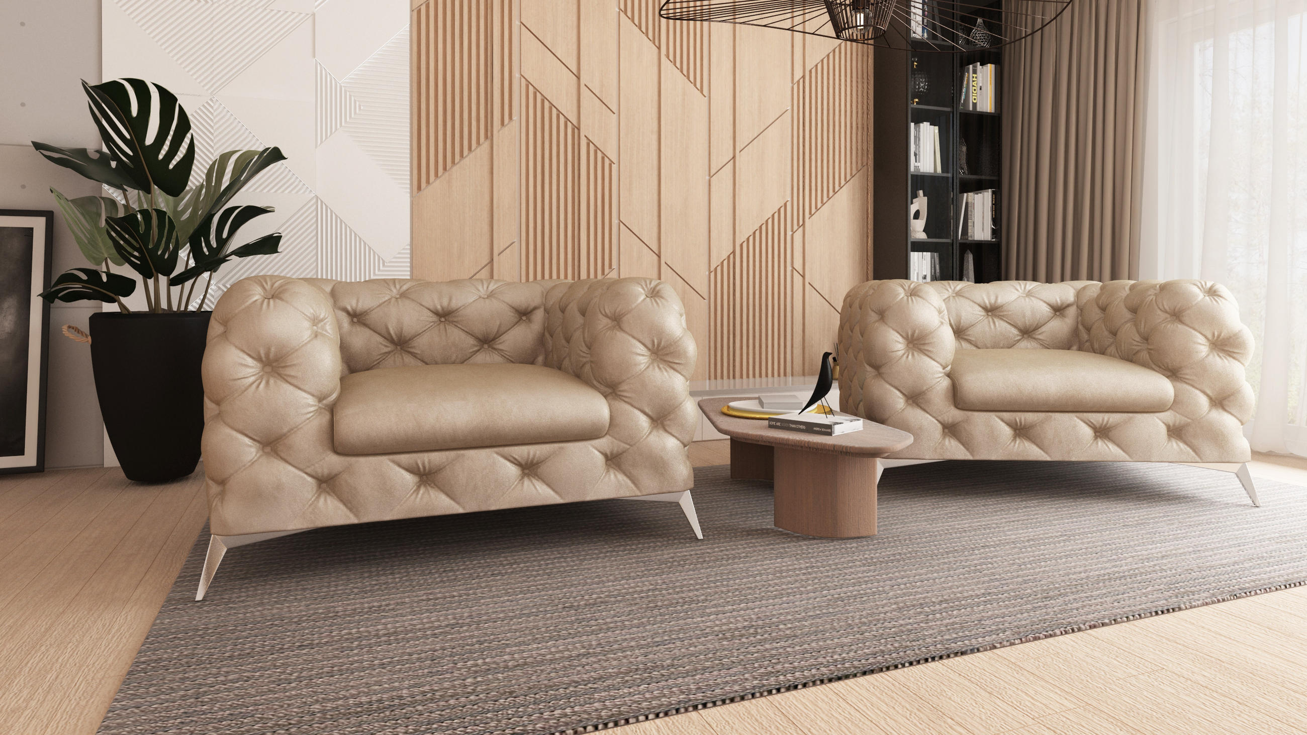 CHESTERFIELD-SESSEL Quantum Beige Samt - Beige/Silberfarben, Holz/Textil (125/75/100cm) - S-Style Möbel