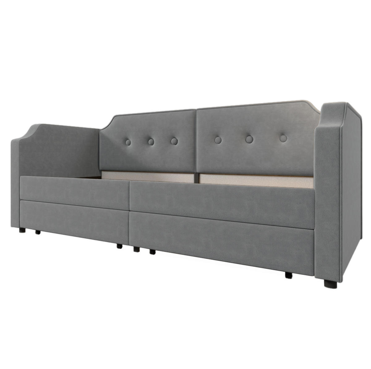 POLSTERBETT 90/200 cm in Grau mit 2 Schubladen und USB- und Type-C-Anschlüssen - Grau, Textil (90/200cm) - Flora Grace