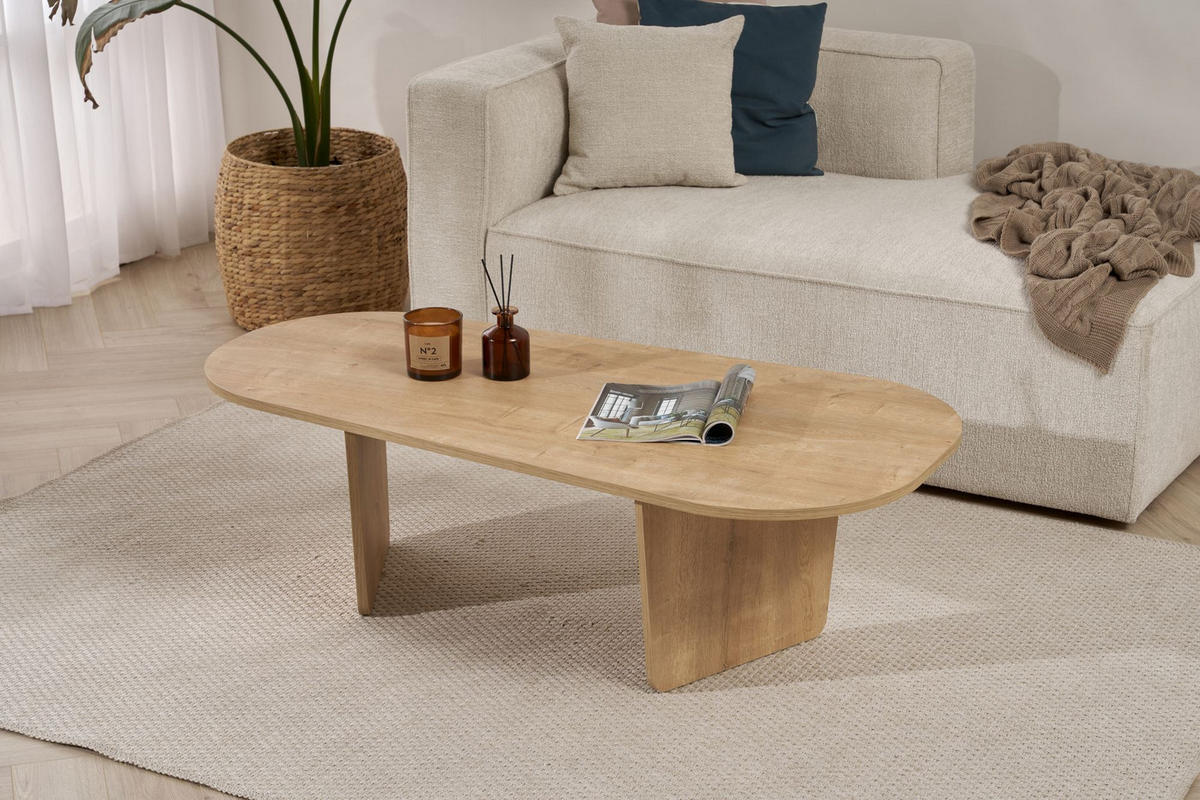 COUCHTISCH ovalis hellbraun - Braun, Holz (130/65/40cm) - Habitat Garten