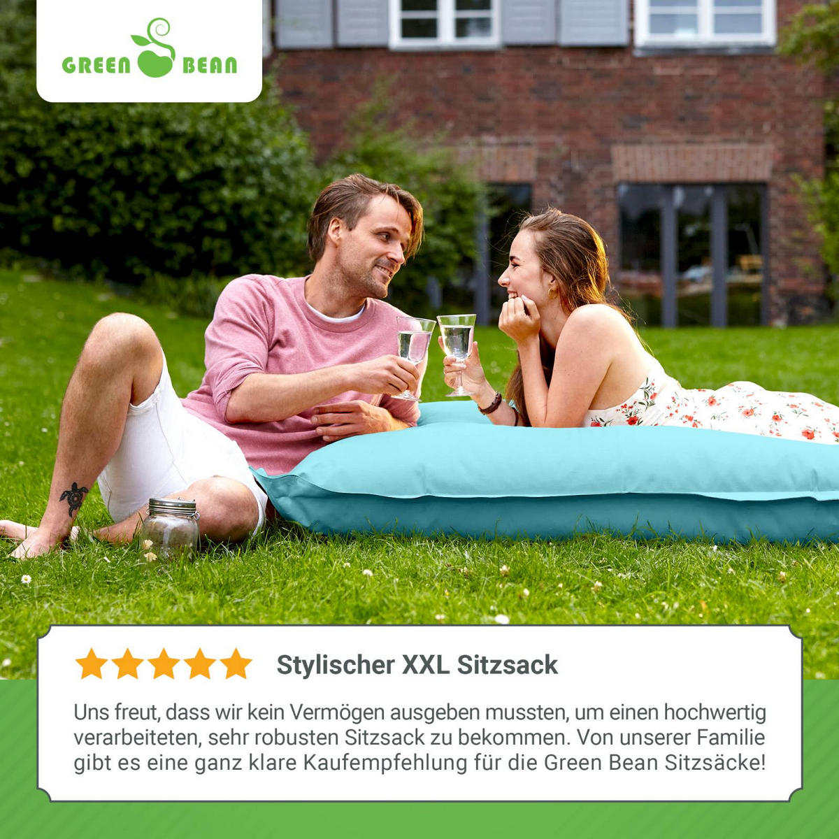 RIESEN-SITZSACK "Square" 140x180cm 380 L - Hellblau, Textil (140/25/180cm) - Green Bean