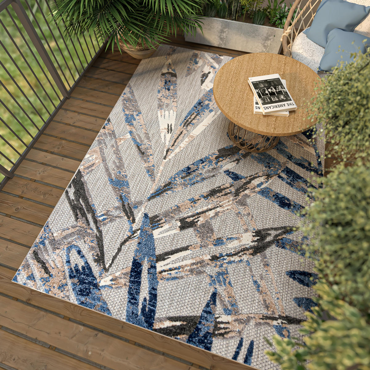 TEPPICH Outdoor Blue Pflanzlich Kurzflor Rechteckig Grey - 80x150 cm - Dunkelgrau, Textil (80/150cm) - Mazovia