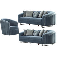 SITZGARNITUR Angela Blau Stellvariante:3+2+1 - Hellblau, Holz/Textil (245/77/100cm) - Villa Möbel