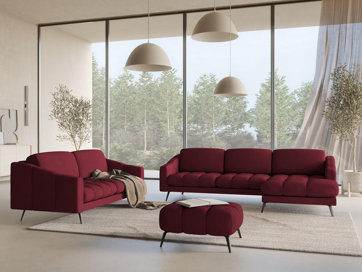 4-SITZER-SOFA Chenille Stoff Rot - Rot/Weinrot, Textil/Metall (238/80/95cm) - Makamii