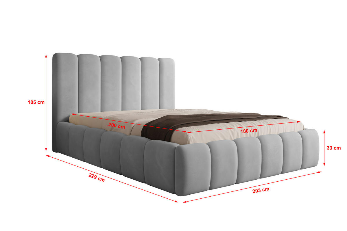 POLSTERBETT Vilo 180x200 mit Bettkasten und Stabilem Metallgestell - Hellgrau, Textil (180/200cm) - Storez24