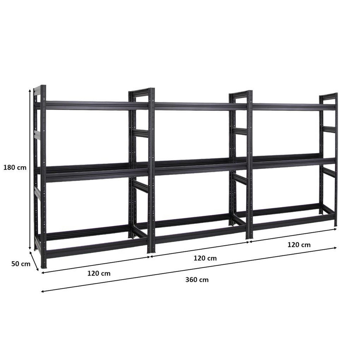 REIFENREGAL Dino 3er-Set mit 3x 180x120x50 cm Fachlast 150 kg bis zu 36 Reifen Schwarz - Schwarz, Metall (360/180/50cm) - PROREGAL