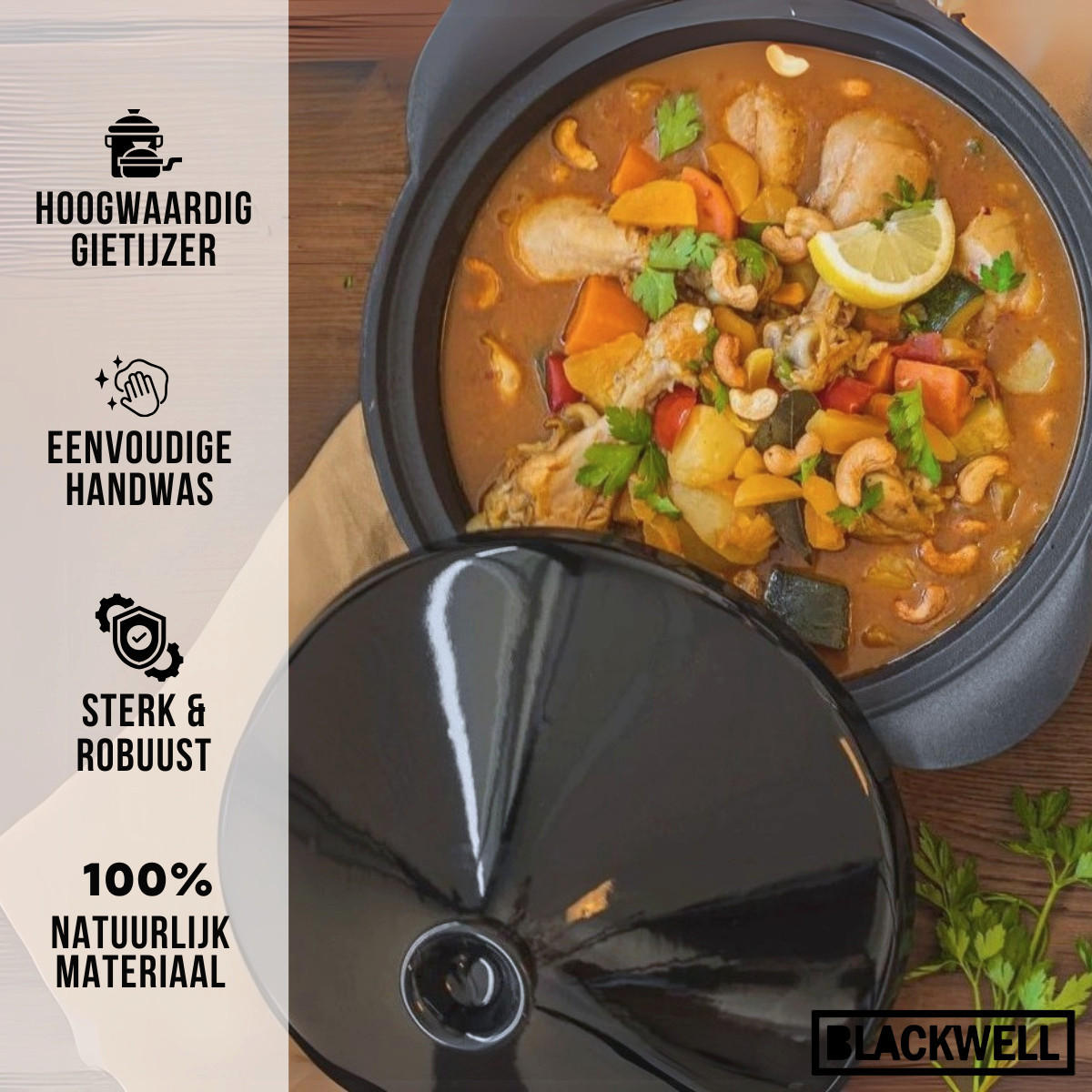 TAGINE Gusseisen - Schwarz ø 30 cm / 3 Liter - ohne Antihaftbeschichtung - Schwarz, Keramik (30cm) - Blackwell