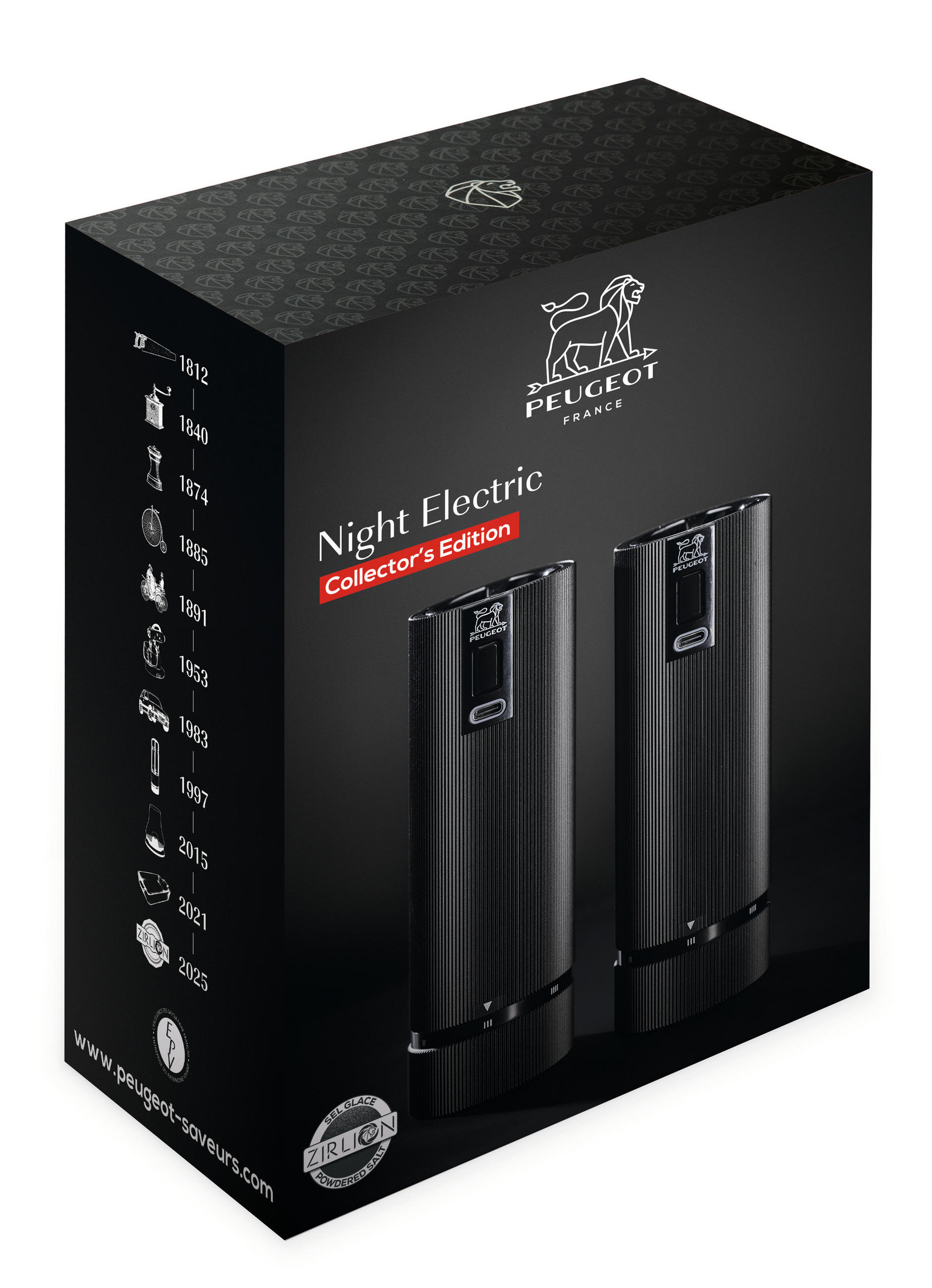 MÜHLENSET Elektrisch Line 15cm Pfeffer- & Salzmühle Aluminium Schwarz Stahlmahlwerk - Schwarz, Metall (10.4/15/5.2cm) - PEUGEOT