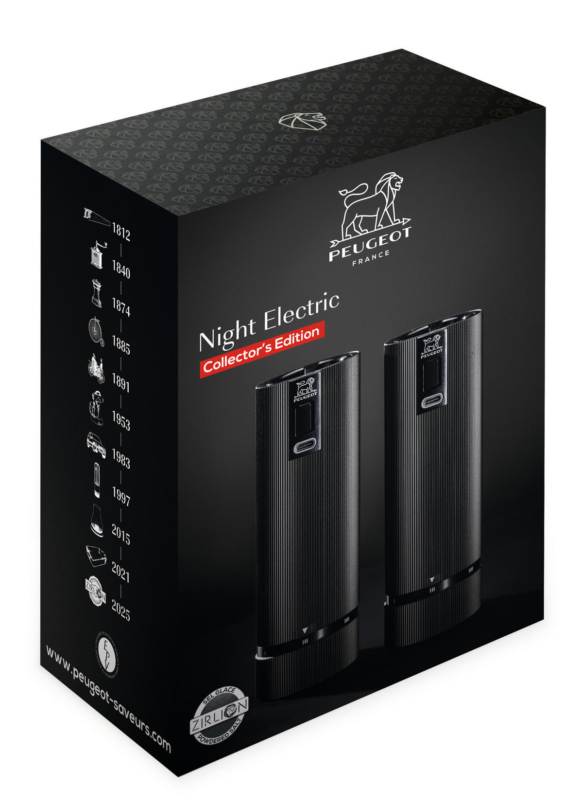 MÜHLENSET Elektrisch Line 15cm Pfeffer- & Salzmühle Aluminium Schwarz Stahlmahlwerk - Schwarz, Metall (10.4/15/5.2cm) - PEUGEOT