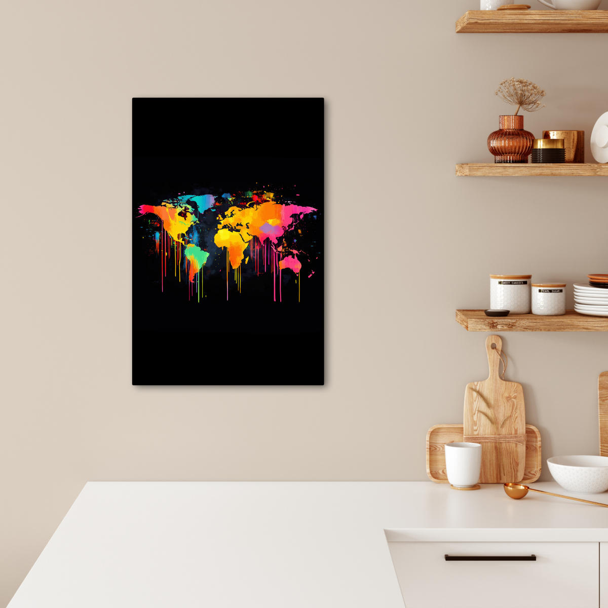 LEINWANDBILD Weltkarte - Farbe - Bunt - Graffiti - Welt 40x60 cm - Multicolor, Textil (40/60cm) - MuchoWow