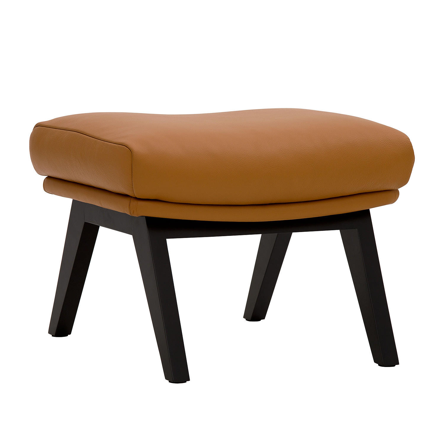 POLSTERHOCKER mit Holzfüßen - Cognac/Schwarz, Leder/Eichenholz (51/37/41cm) - home24