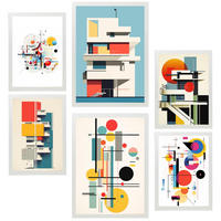 POSTER Set Mit 6 Bauhaus Dekonstruierte Architektur A3 & A4 Weißer Rahmen - Weiß, Papier (29/3cm) - Nacnic