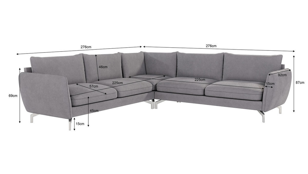 ECKSOFA Elou Grau Microfaser - Chromfarben/Grau, Holz/Textil (276/276cm) - S-Style Möbel