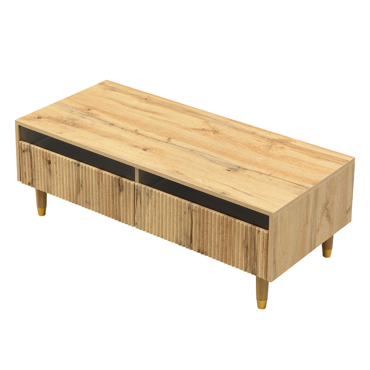 TV-ELEMENT mit Couchtisch - Kombination 2er-Set mit LED-Beleuchtung 4-türig Holzfarben-Gold - Naturfarben, Holzwerkstoff (178/45/35cm) - OKWISH