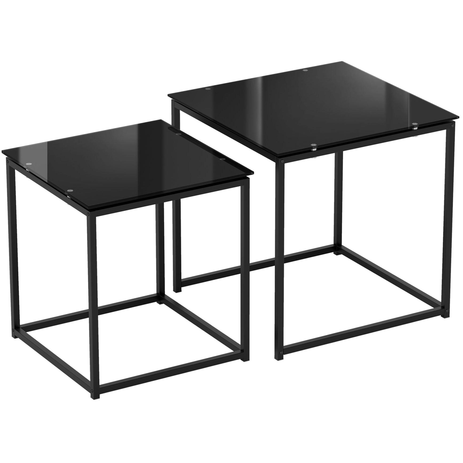 BEISTELLTISCH 42/42/42 cm und 50/52/50 cm Schwarz aus Stahl mit Glasplatte 2er Set - Schwarz, Metall (50/50/52cm) - OKMYHOME