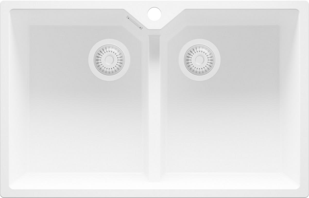 SPÜLBECKEN Madrid Twin, 2-er set Alles Weiß 78/50 cm 2 Becken + Ablauf-Set ab 80er Unterschrank - Weiß, Kunststoff (78/19/50cm) - Primagran