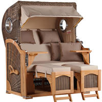 STRANDKORB Düne 2 Sitzer Teak PE Grey - Taupe/Braun, Holz/Metall (125/170/80cm) - Mr. Deko