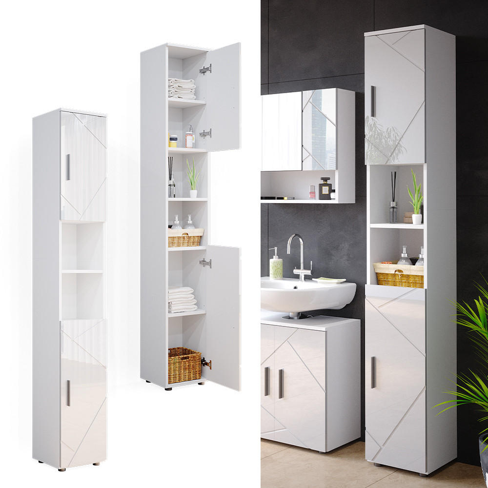 BADSCHRANK Irma Weiß Hochglanz 30 x 192 cm - Weiß Hochglanz/Weiß, Holzwerkstoff (30/192/30cm) - Vicco
