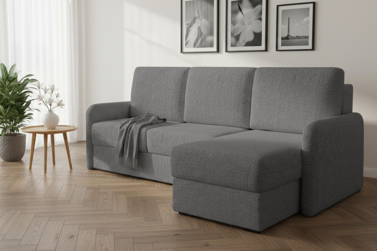 ECKSOFA BIANCO 215 cm breit in Stoff Dunkelgrau rechts - Dunkelgrau, Holzwerkstoff/Textil (215/145cm) - Deine Möbel 24