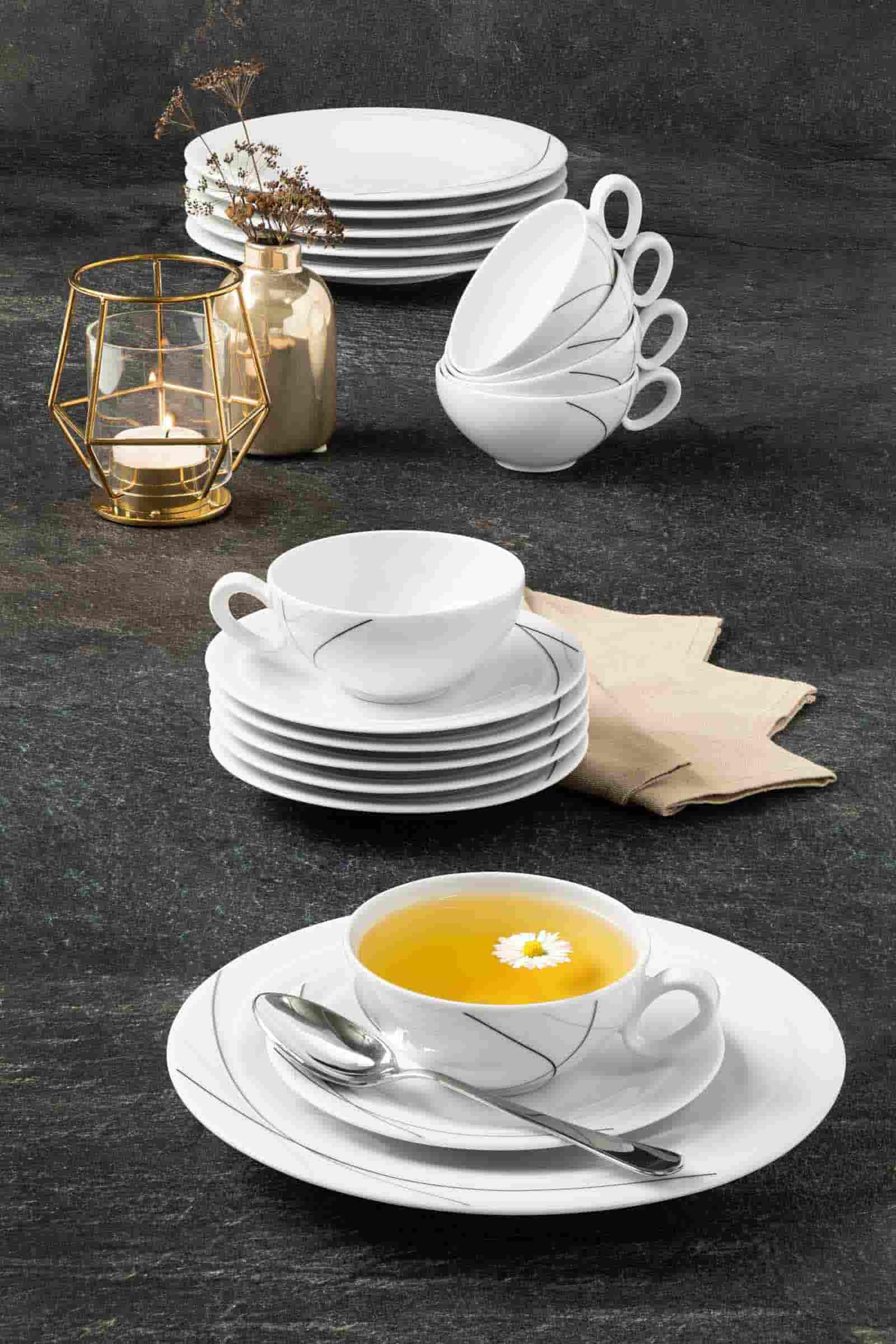 TEETASSEN Trio Highline weiß-grau 0,21 l 6er Set - Weiß/Grau, Keramik (0.21L) - Seltmann Weiden