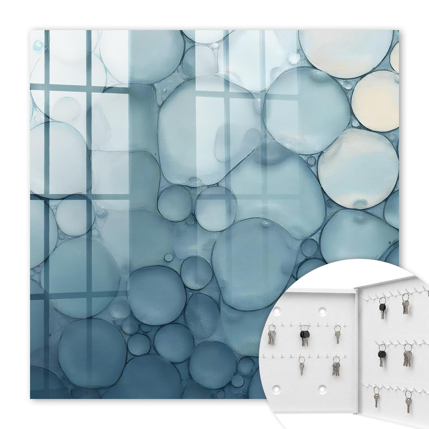 SCHLÜSSELBOX Weiß 30x30 cm – Türöffnung nach rechts - Blaue Blasen - Blau, Metall (30/30/5cm) - TULUP