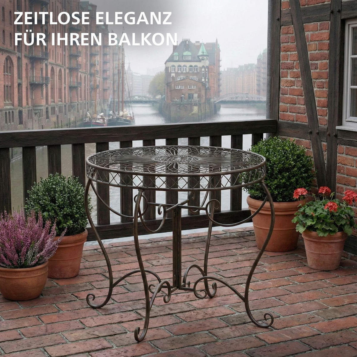 GARTENTISCH rund Ø90 cm Metall Bronze - Bronzefarben, Metall (90/90/69cm) - CLP