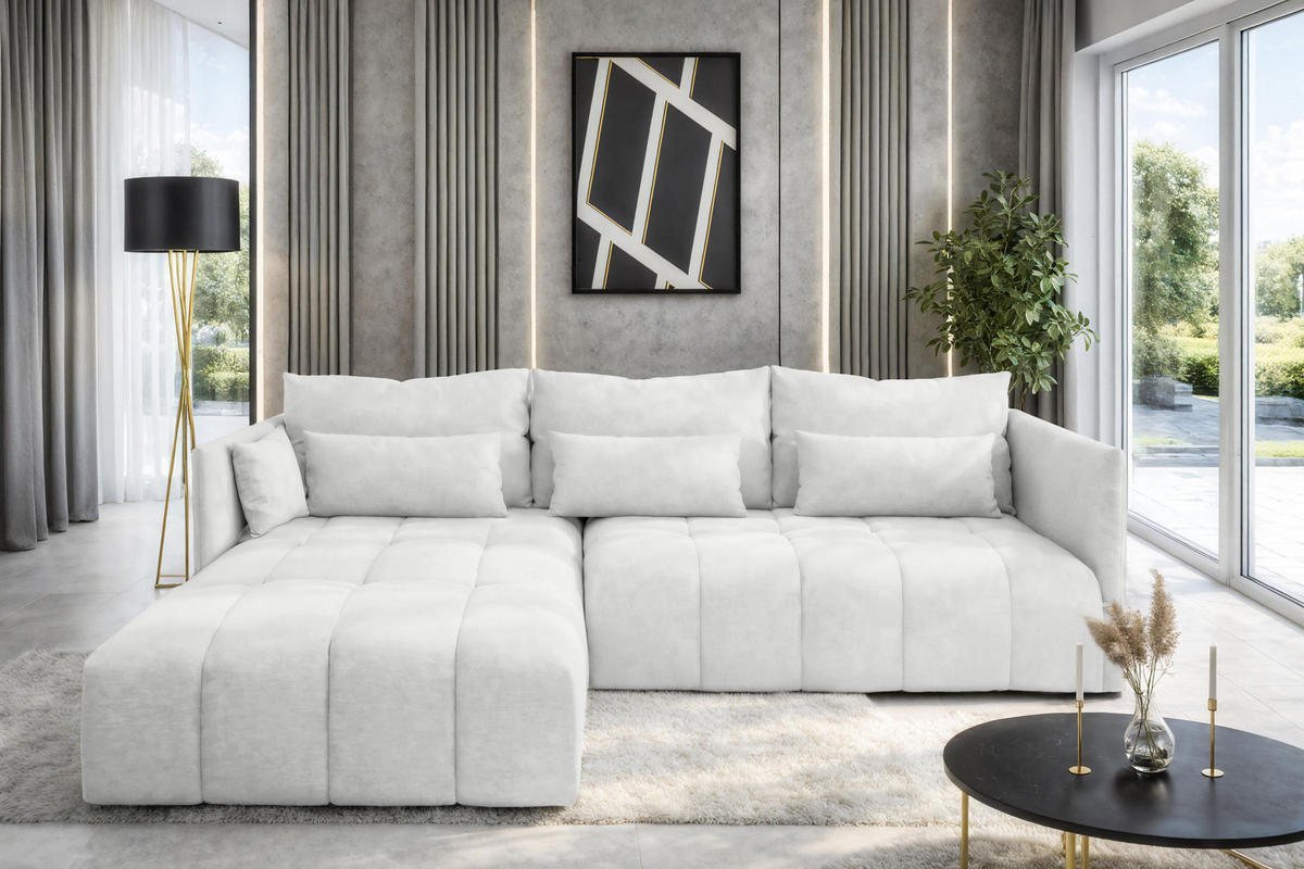 ECKSOFA L Form Cosmova Weiß 248/180/83 cm mit Schlaffunktion - Schwarz/Weiß, Kunststoff/Textil (248/180cm) - AX Living