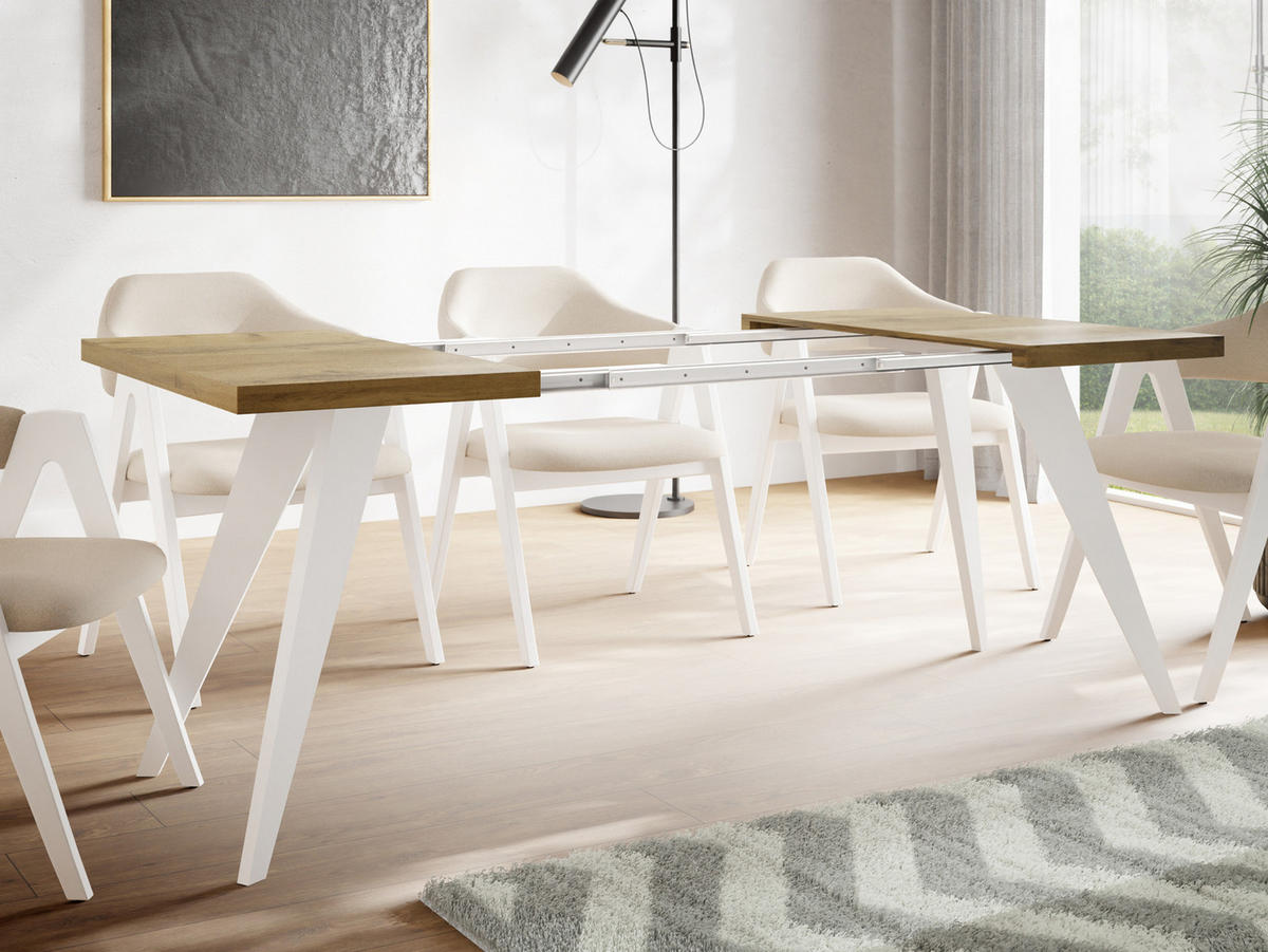 ESSTISCH Quadro quadratischer ausziehbarer, Wotan Eiche 100-200/100/76 cm - Eiche Wotan/Weiß, Holz/Holzwerkstoff (100/100/76cm) - WFL GROUP