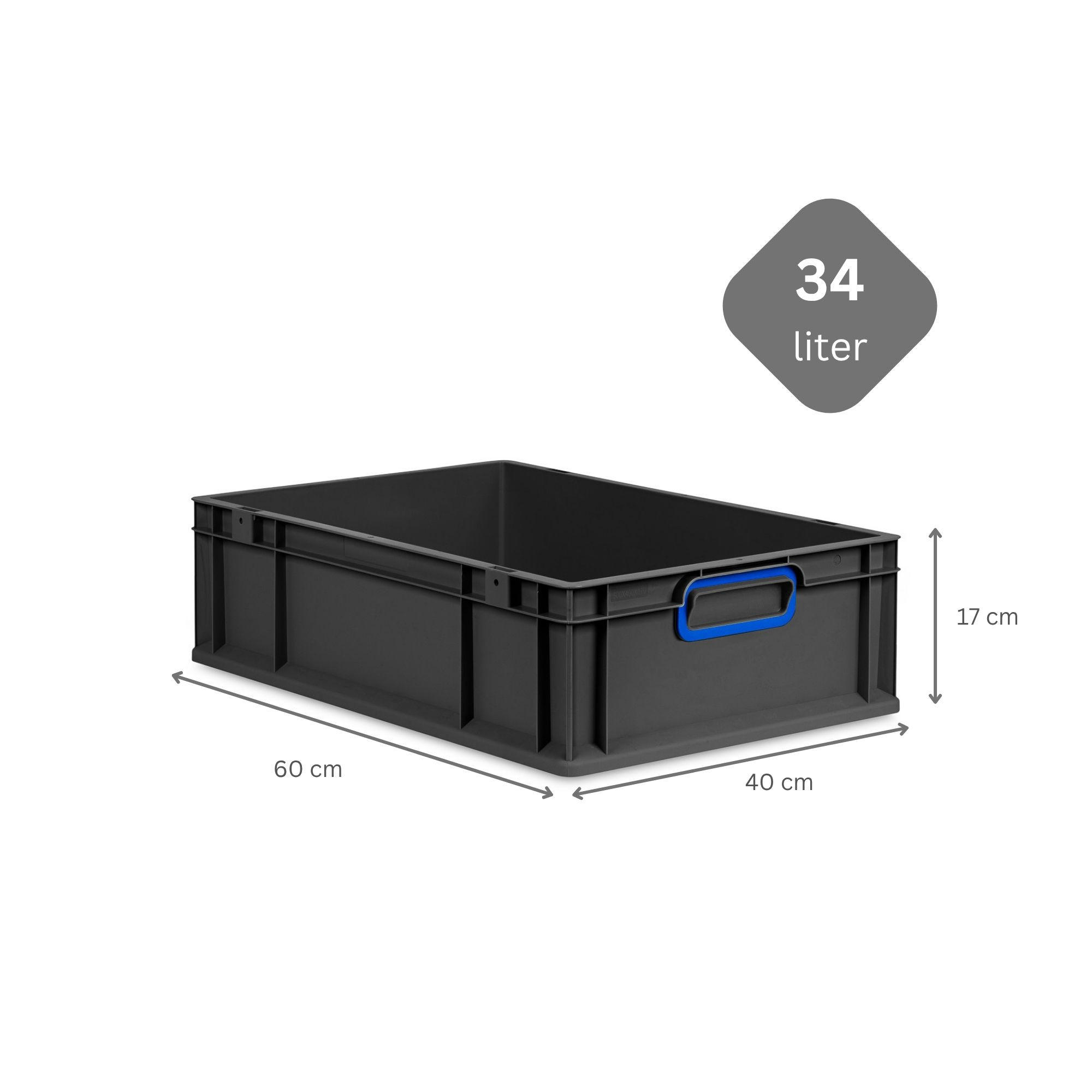 EUROBOX NextGen Color 17x40x60 cm 34 Liter Griffe blau zu, Schwarz - Blau/Schwarz, Kunststoff (40/17/60cm) - PROREGAL