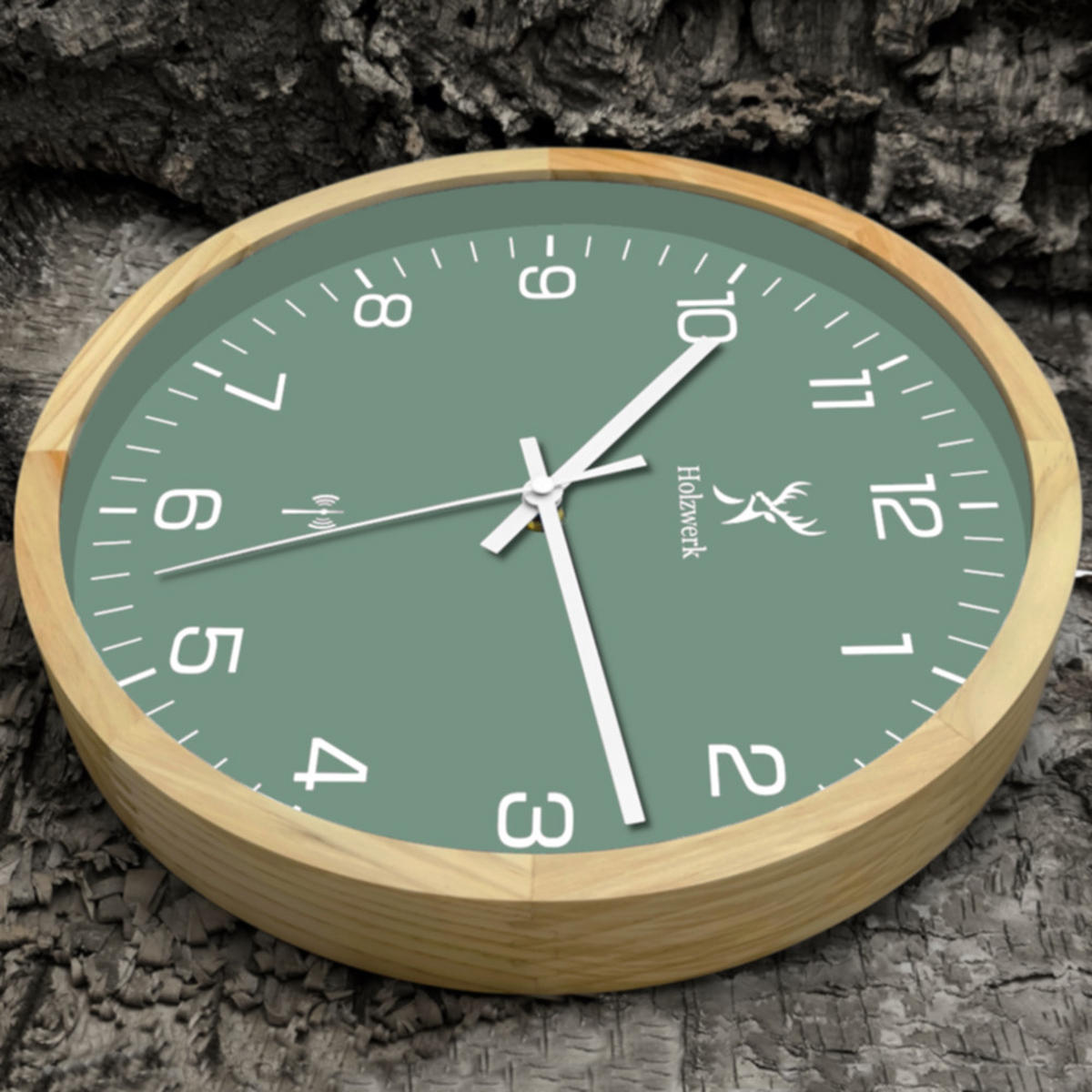 WANDUHR Holz Designer NAUMBURG (FUNK) Loft Wand Uhr, beige, grün - Beige/Weiß, Glas/Holz (30/30/4.2cm) - Holzwerk