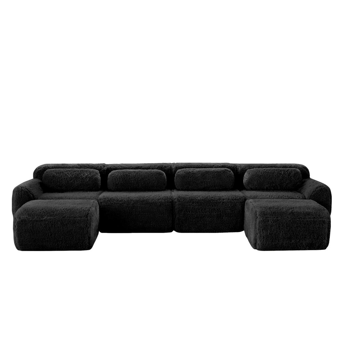 ECKSOFA 378/179/73 cm schwarz aus Plüsch frei kombinierbar ohne Montage - Schwarz, Textil (179/378cm) - OKWISH