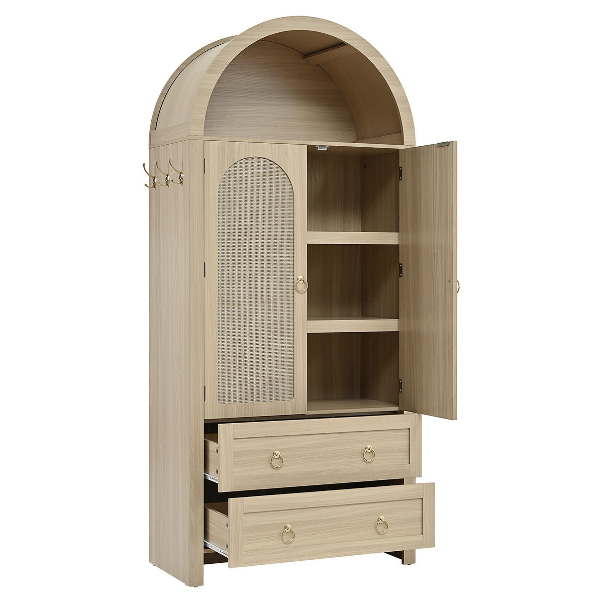 SIDEBOARD Korbgeflecht Bogenstil 2 Schubladen Vintage Wohn Schlafzimmer - Eichefarben, Holzwerkstoff (80/180/40cm) - FLIEKS